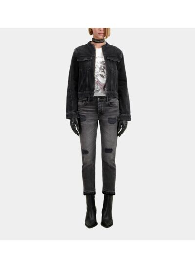 Blouson Moto Denim Noir Femme