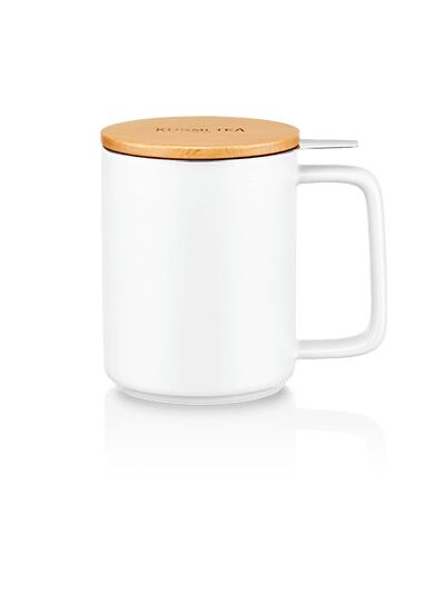 Tisanière Kusmi Tea 48Cl en porcelaine, couvercle hêtre - Blanc