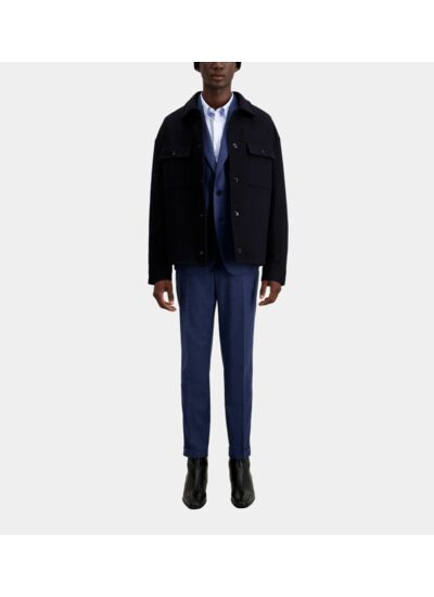 Blouson Type Surchemise Bleu En Laine Mélangée Homme