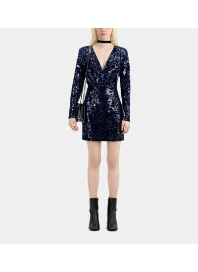 Robe Courte Bleu Marine En Velours Avec Sequins