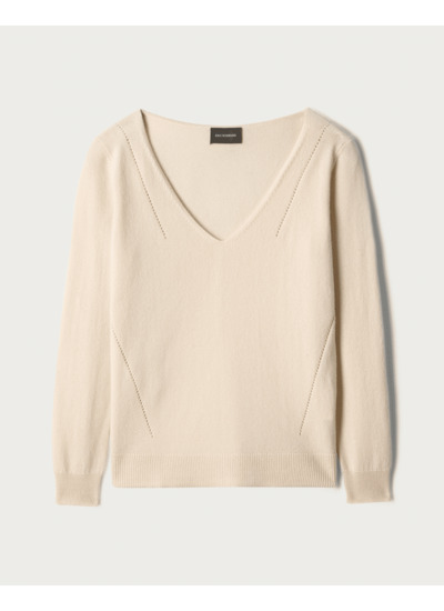 Pull V ample col à même lignes pointelle - Femme - CREAM