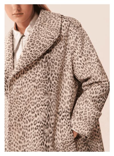 Manteau Maxence-écru imprimé léopard en coton