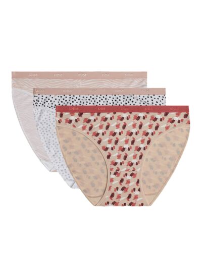 Lot De 3 Slips Femme Coton Stretch Imprimé Graphique Rose Les Pockets Slip