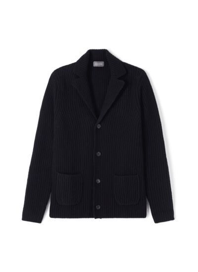 Veste col tailleur côtes perlées à poches - Homme - NOIR