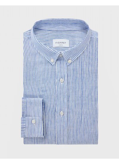 Chemise Gaspard en lin rayé bleu