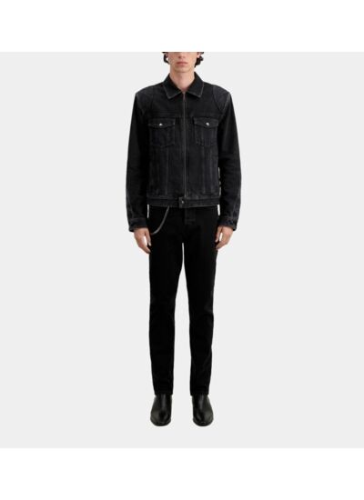 Blouson Moto Denim Noir Homme