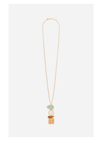 Sautoir En Amazonite, Calcite Rose, Jaspe Rouge et Marbre Blanc