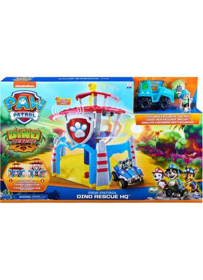 Paw Patrol - Quartier General Pat' Patrouille – Dino Rescue avec Figurines Dinosaure et Rex