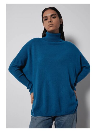 Pull poncho col roulé cachemire Margareth PETROLE