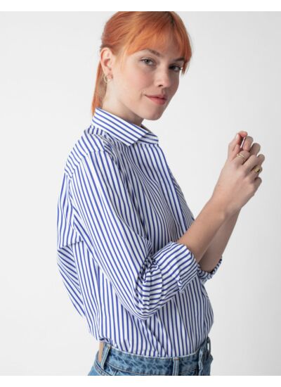 Chemise Caroline en popeline rayée marine