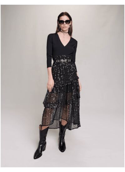 Robe longue mesh et sequins