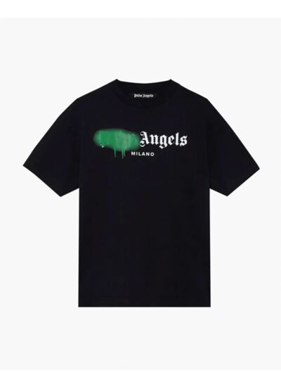 Palm Angels Black Tee Spray Green Milano