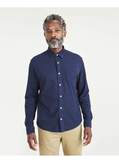 Chemise boutonnée en tricot, coupe régulière