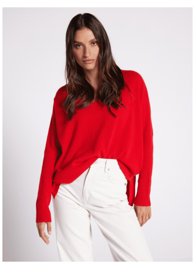 Pull poncho cachemire col V Faustine FAUSTINE_POPPY