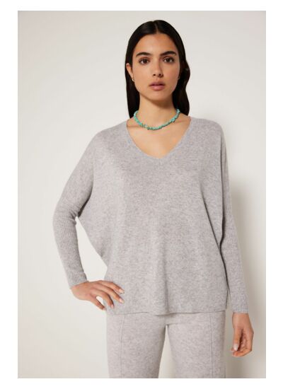 Pull poncho cachemire Faustine GRIS INTEMPOREL