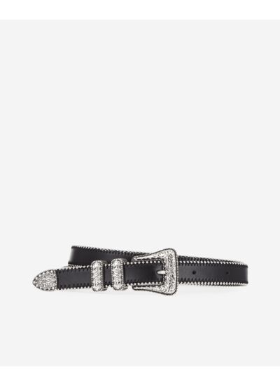 Ceinture En Cuir Avec Boucle Western A Strass