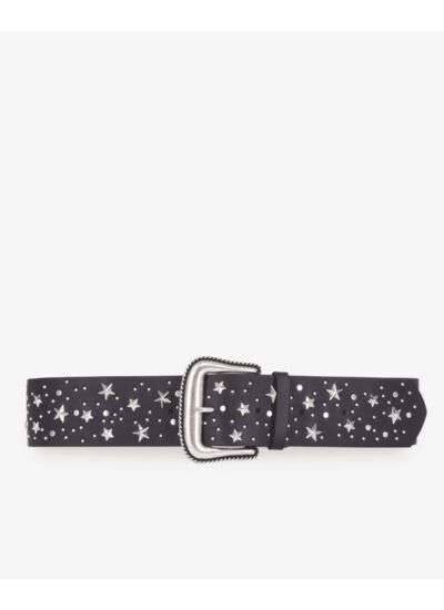 Ceinture Large En Cuir Noir Avec Étoiles