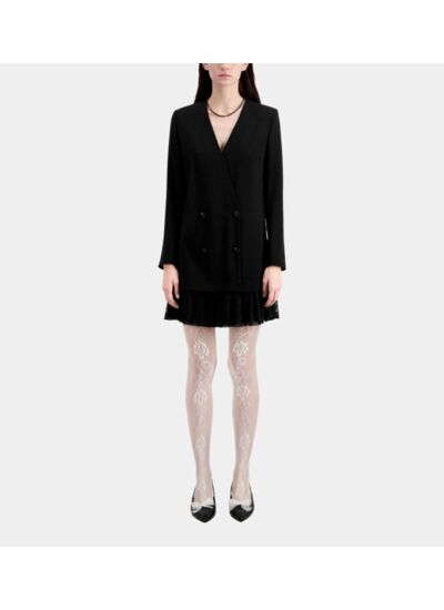 Robe Courte Noire Effet Tailleur En Crêpe Et Dentelle Femme