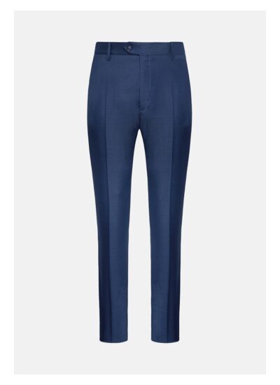 Pantalon Bleu En Laine Grain De Poudre