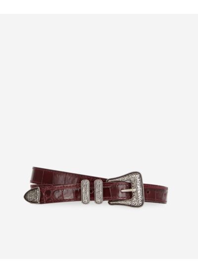 Ceinture En Cuir Bordeaux Effet Crocodile Avec Boucle Western