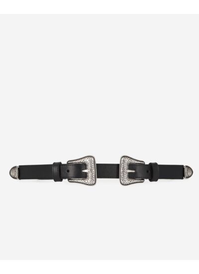 Ceinture En Cuir Double Boucles Et Rivets En Metal