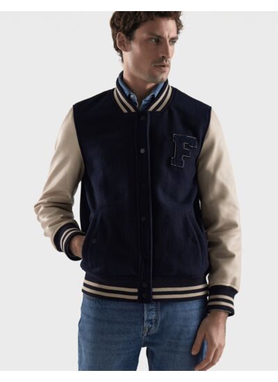 Blouson Floyd en cuir et laine marine