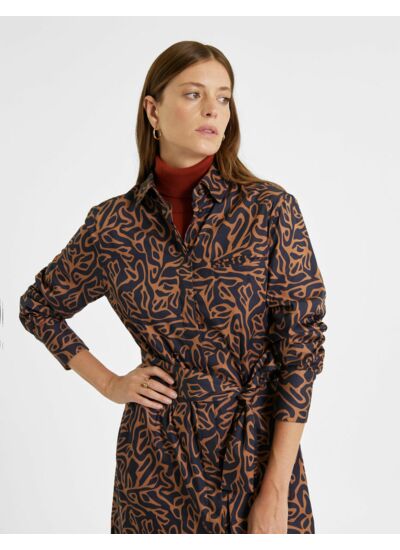 Robe Mathilda en popeline imprimé zébré marron