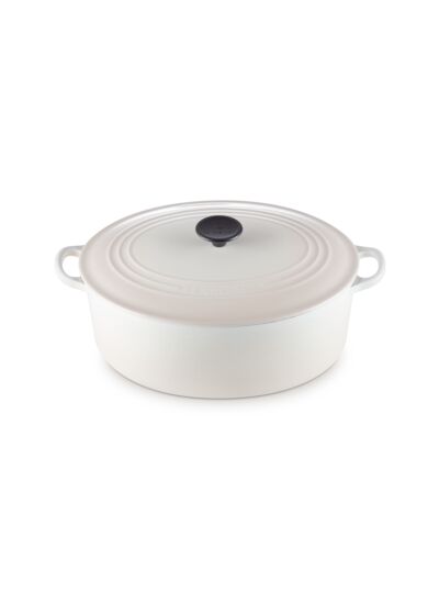 Cocotte ovale 31cm en fonte émaillée meringue