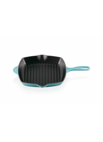 Skillet gril carré 26cm en fonte émaillée bleu caraïbes