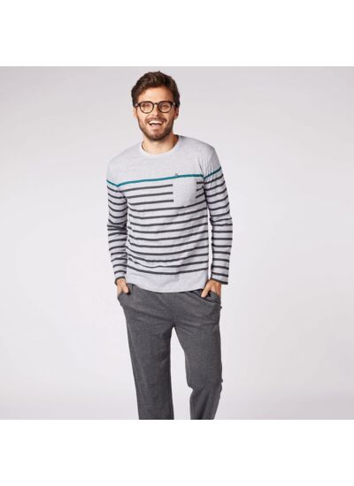 Pyjama homme FORÊT gris chiné rayé/anthracite chiné