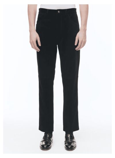 Pantalon droit 5 poches en cuir suedine