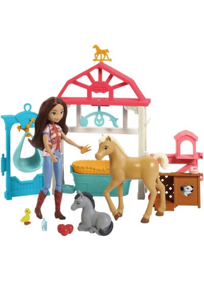 Spirit l'indomptable - Coffret Nurserie avec poupée Lucky 18 cm - 4 figurines d’animaux