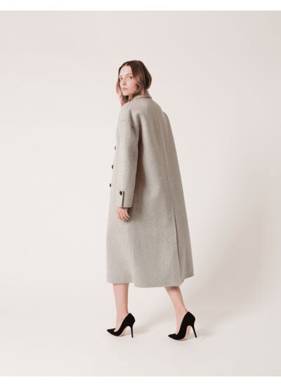 Manteau Memphis-Manteau long en laine gris clair chiné