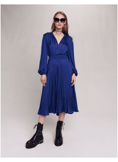 Robe midi plissée et satinée