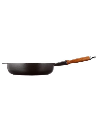 Sauteuse 28cm en fonte émaillée noire avec manche en bois