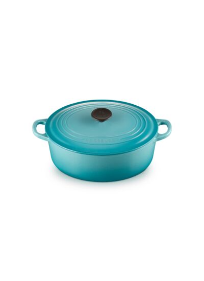 Cocotte ovale 29cm en fonte émaillée bleu caraïbes