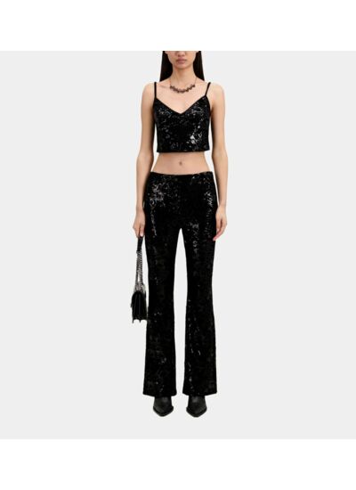 Top Court Noir En Velours Avec Sequins Femme