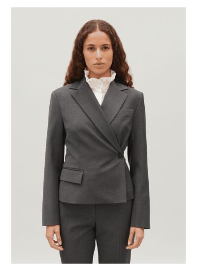 Veste tailleur cache-cœur gris chiné