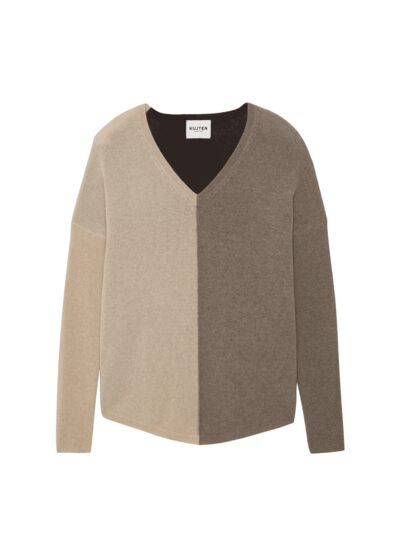 Pull Misha Colorblock Pull cachemire col v oversize liquette, 2 fils