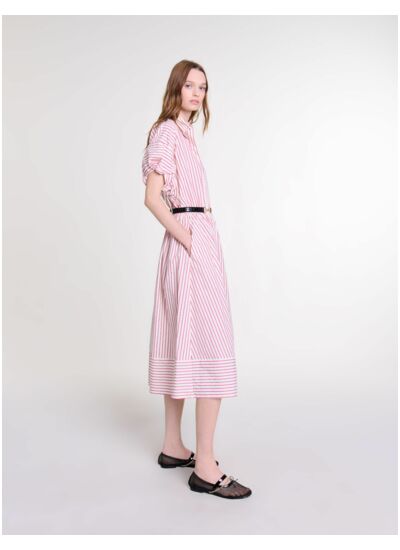 Robe longue à rayures et strass maje