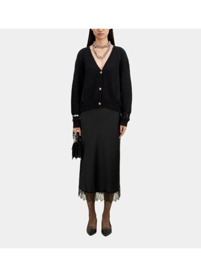 Cardigan Noir En Laine Mélangée Femme