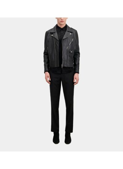 Blouson Biker En Cuir Noir Homme