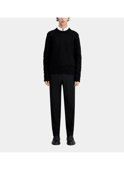 Pull Col Rond En Maille Feutree Et Insertion Cuir Homme