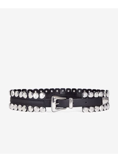 Ceinture Large En Cuir Noir Avec Rivets