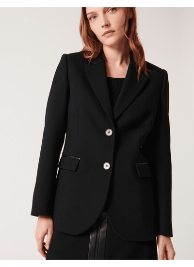 Veste Verse-Veste tailleur noire avec col façon cuir