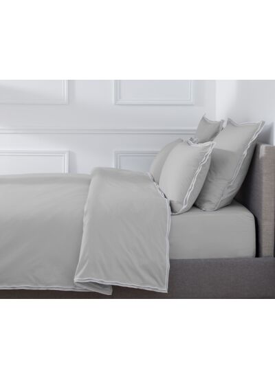 HOUSSE DE COUETTE | Pure White Percale Lavée - Light Grey - Finition White