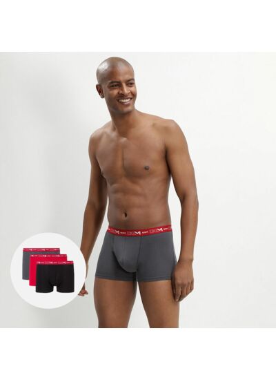 Lot de 3 boxers gris, rouge chili et noir Coton Stretch