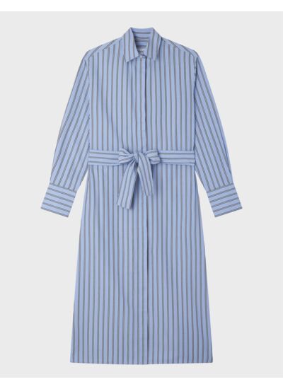 Robe Mathilda en popeline rayée bleue