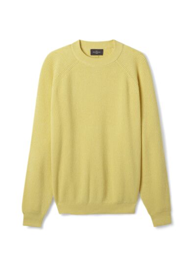 Pull col rond à côtes anglaises - Homme - JAUNE BUVARD