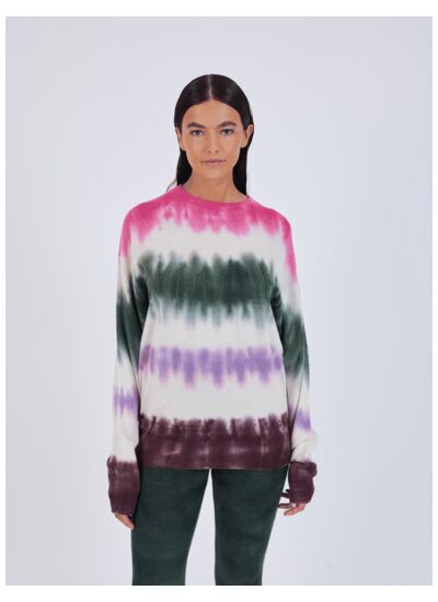 Pull col rond rainbow dye cachemire Marine04C FOREST_CACAO